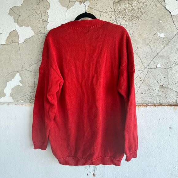 Vintage 90s Cardigan Floral Embroidered Red Sweater Women’s M Cottagecore Preppy - Picture 4 of 6